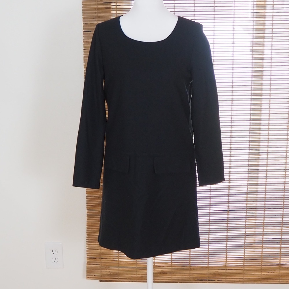 Sessun Long Sleeve Virgin Wool‎ Shift Dress Women's Sz Small LBD Quiet Luxury